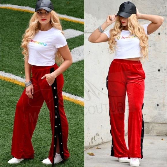 RED VELVET TRACK PANTS - Picture 4 of 5